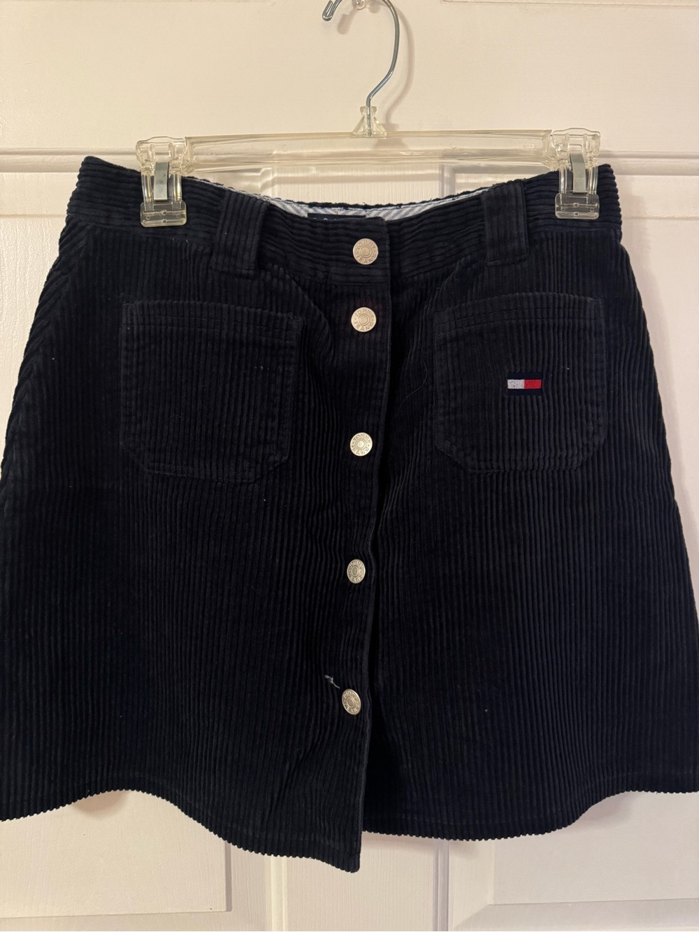 Vintage Tommy Hilfiger Black Corduroy Button-Front Skirt